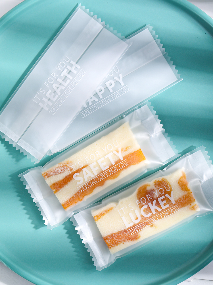 Bolsa de embalaje de nougat, embalaje de toffee, papel de azúcar, bolsas de pastel de leche de mango, sello de máquina transparente, bolsas pequeñas letras esmerizadas