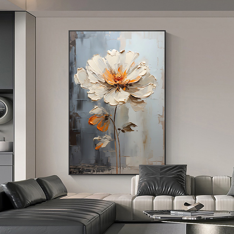 现代灰色调轻奢厚肌理油画纯手绘客厅沙发背景墙大幅落地画立体画