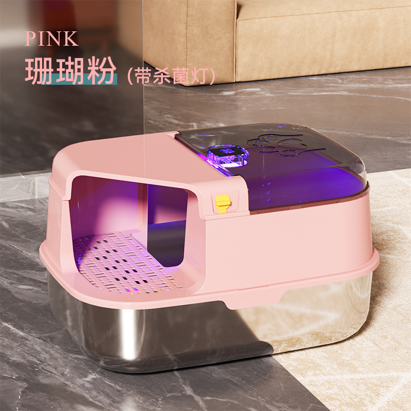 Explosiones transfronterizas de acero inoxidable totalmente cerradas lavabo de arena para gatos super grande anti-spillado desodorante lavabo de arena para gatos tipo pasillo