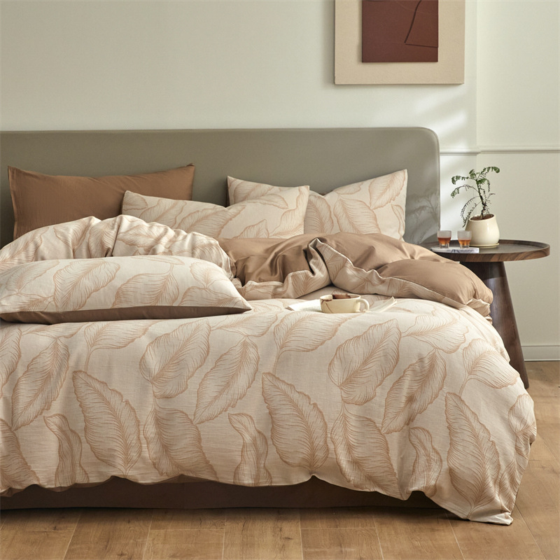 Nuevo tipo A piel de algodón doble cara teñido Jacquard flor simple cuatro piezas de sábanas fabricantes al por mayor