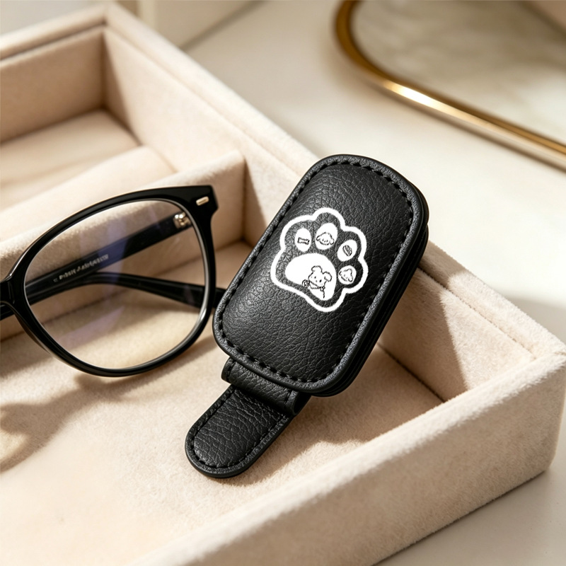 Black cross-border bestseller sunglasses holder, creative car sun visor storage, paw print puppy car glasses clip