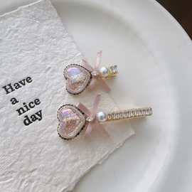 韩版气质甜美重工爱心蝴蝶结发夹优雅百搭侧边夹鸭嘴夹发饰