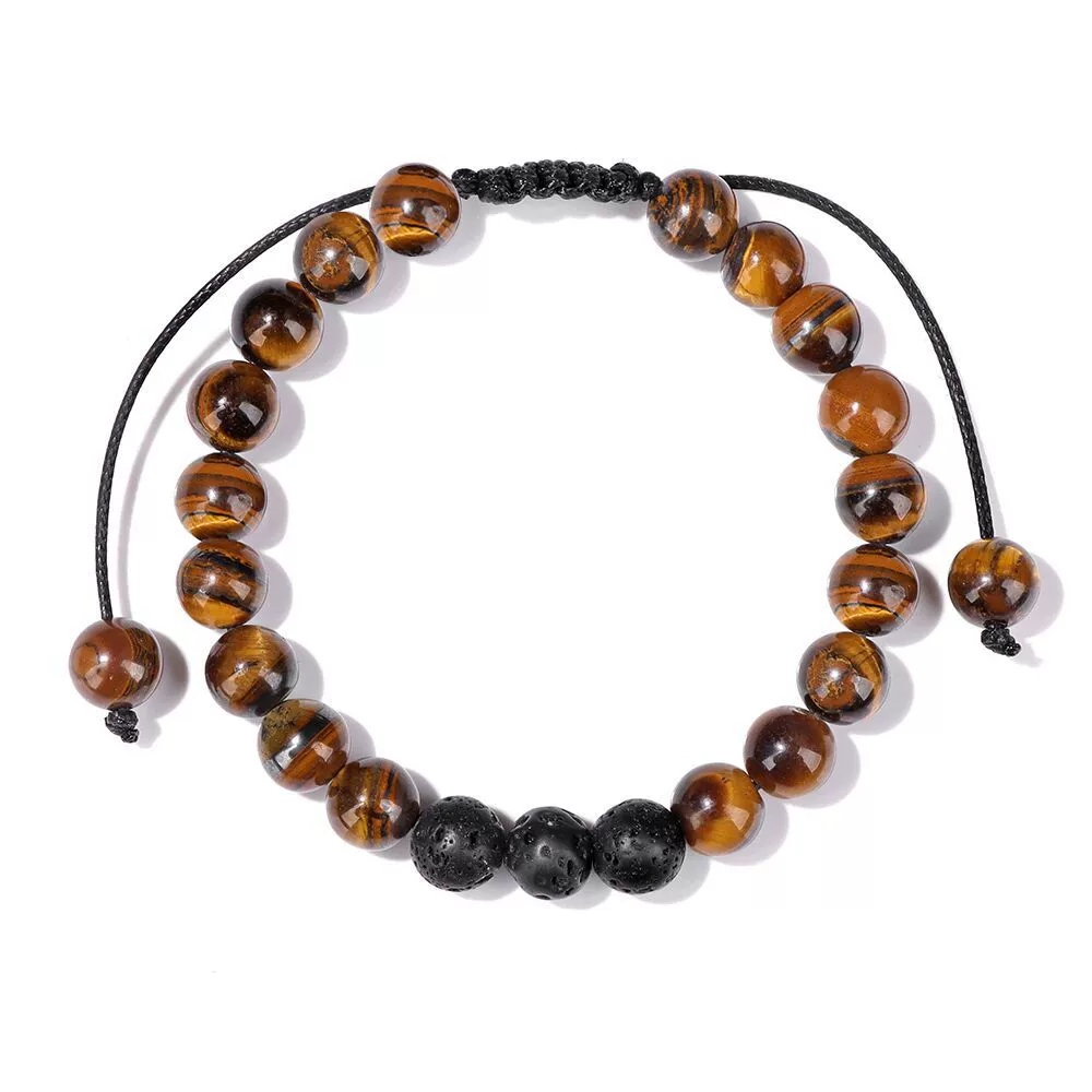 Bracelet GOLBALJEW woven aromatherapy tiger eye, 8 mm beads, adjustable 18.5 cm