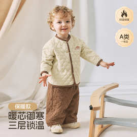 儿童分体套装a类宝宝秋冬季三层保暖夹棉服套装男女加厚外出衣服