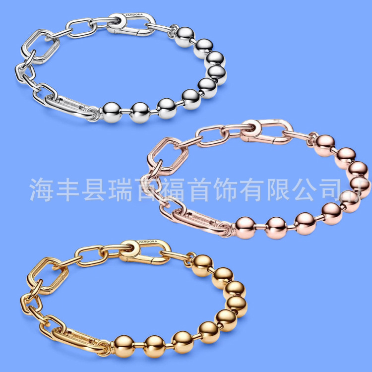 Cross-border foreign trade Panjia S925 silver-plated ME series beads bond bracelet diy couple gift Buddha beads bracelet