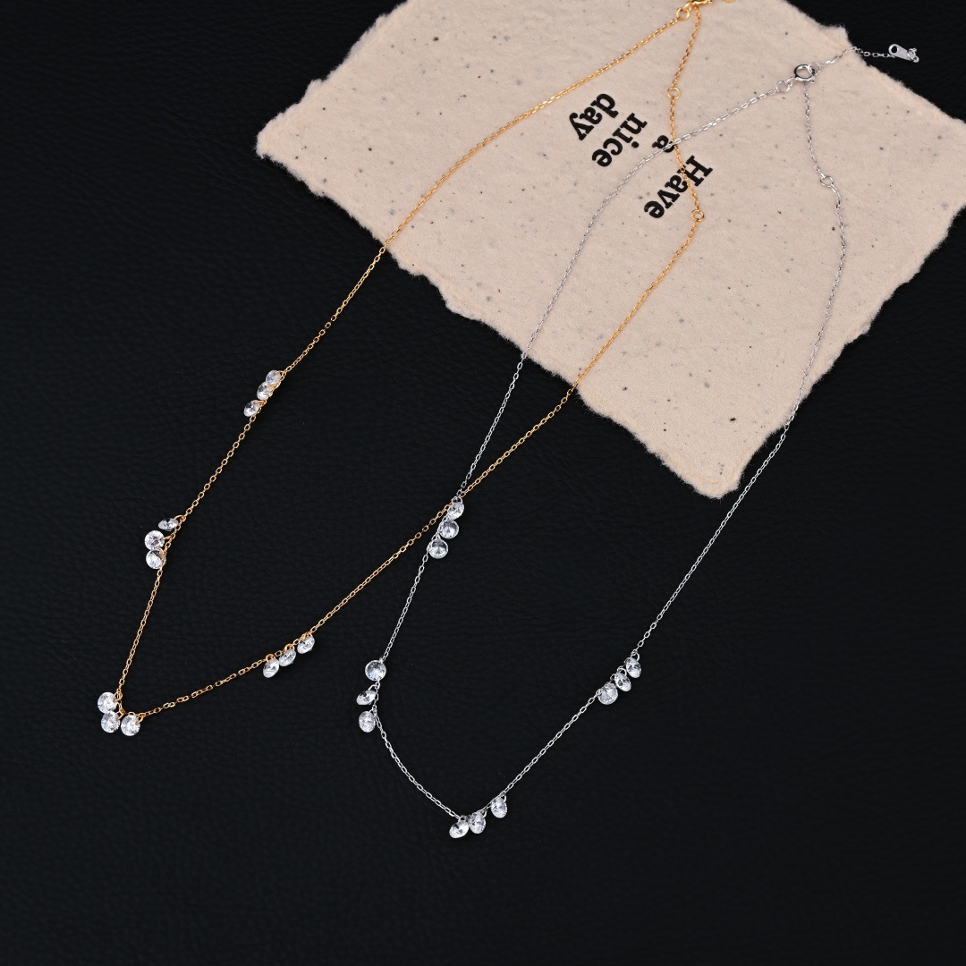 S925纯银多坠水滴锆石项链简约轻奢小众设计感日常百搭锁骨链X176