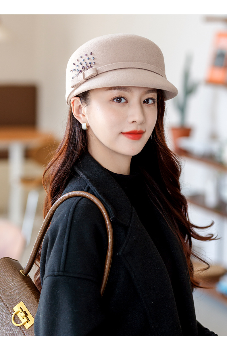 Mũ beret len nữ mùa thu đông phong cách Anh, nỉ len giản dị, đa năng thời trang, ôm mặt — Màu đen chi tiết 10