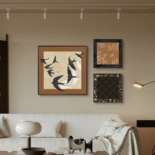 现代装饰画中古风抽象飞鸟线条客厅挂画酒店民宿公寓诧寂风壁画