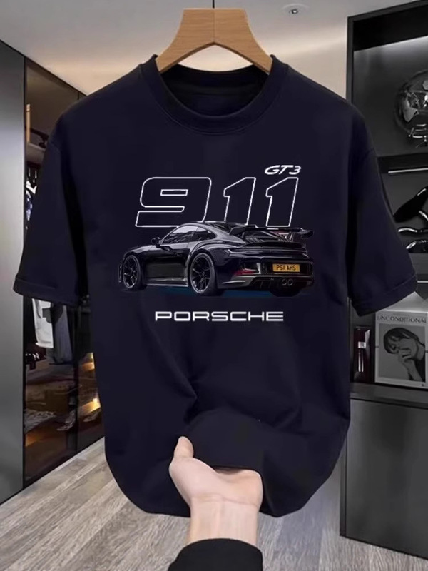 アメリカンヒップホップシンプル911カープリント半袖Tシャツメンズ夏オーバーサイズトレンドブランドベーシックルーズTシャツ|undefined