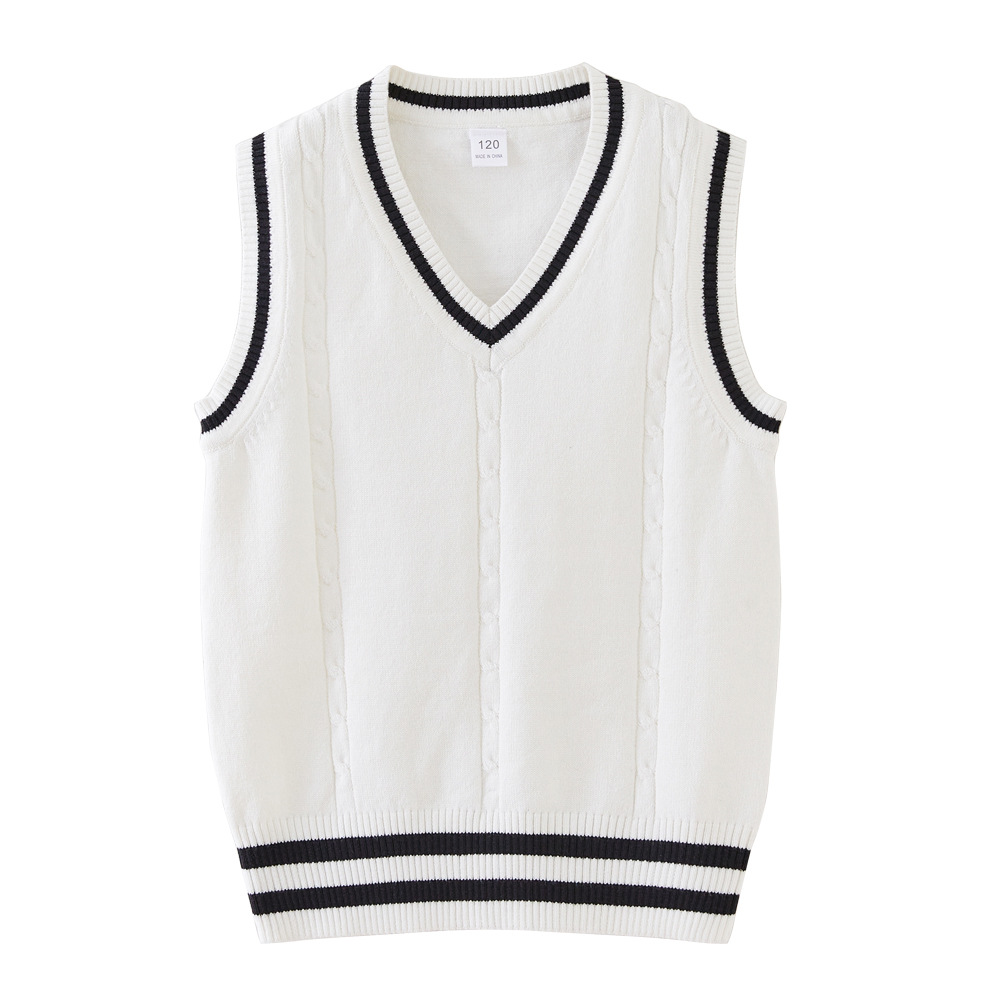 Estilo coreano primavera y otoño giro v-cuello Chaleco de punto para niños uniforme escolar primario y secundario niños y niñas suéter chaleco lana top