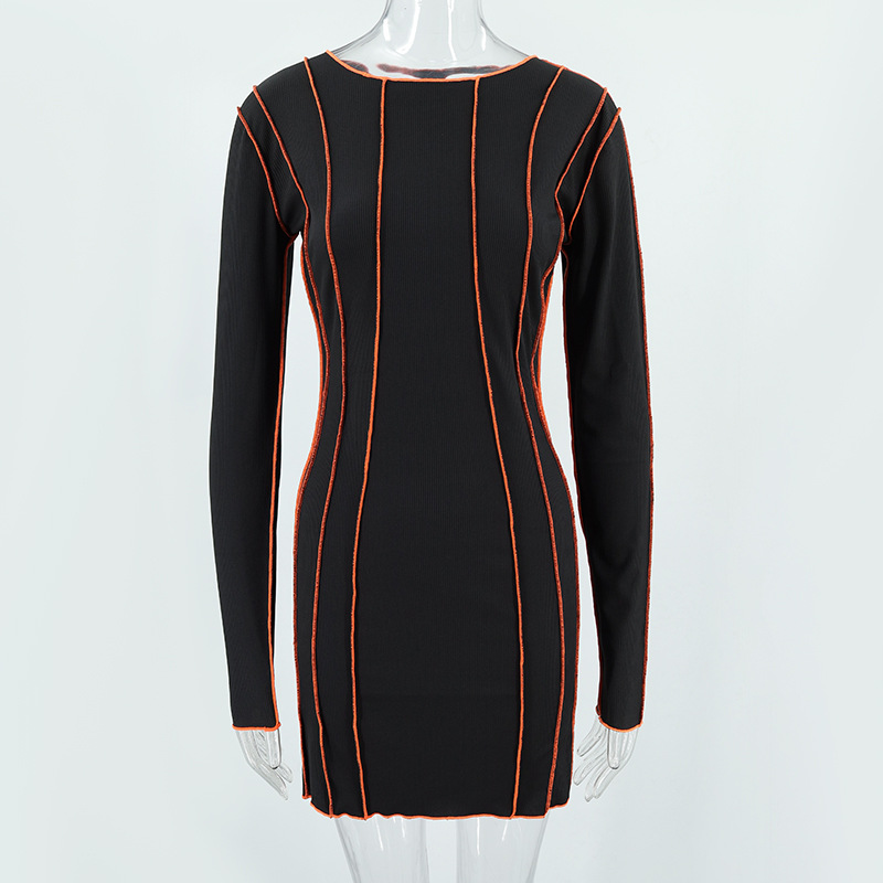 Vestido de cuello redondo acanalado con dobladillo invertido, éxito de ventas en Europa y América para otoño e invierno, ropa de mujer para comercio exterior en Amazon, venta al por mayor, dropshipping. image 8