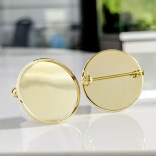 Gold plated brooch with lock buckle 30mm inner diameter round copper brooch empty holder light luxury DIY creative pin accessories