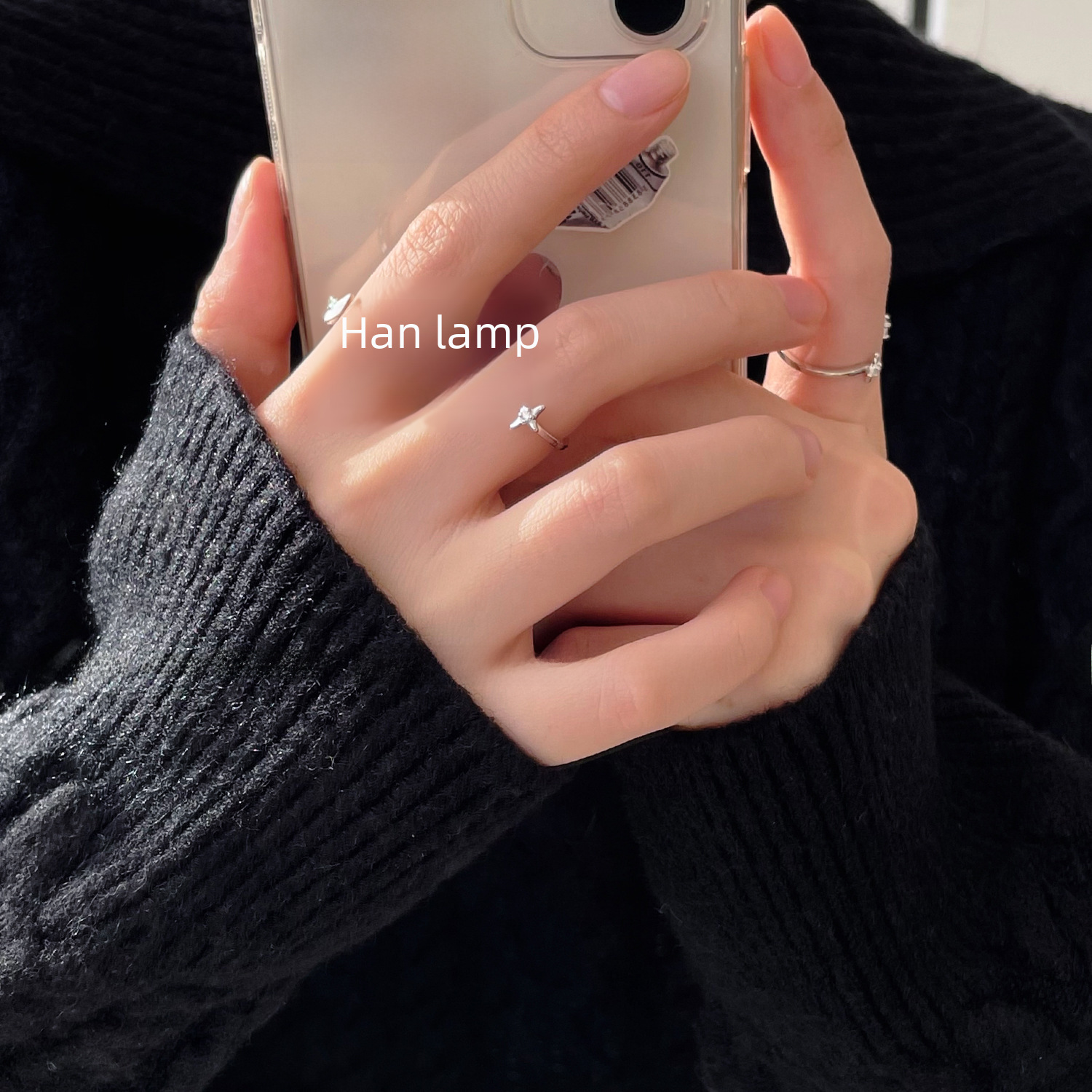 十字星鋯石戒指女不對稱ins冷淡設計簡約高級小眾925純銀開口指環