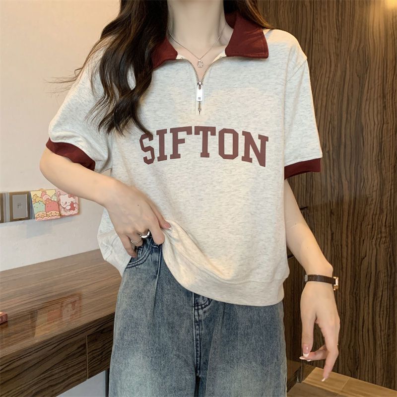 Plus-Size Polo Shirt with Regular Shoulders and Short Sleeves for Women, New Summer Style, Loose Fit, Slimming, Fashionable Half-Sleeve T-Shirt Top