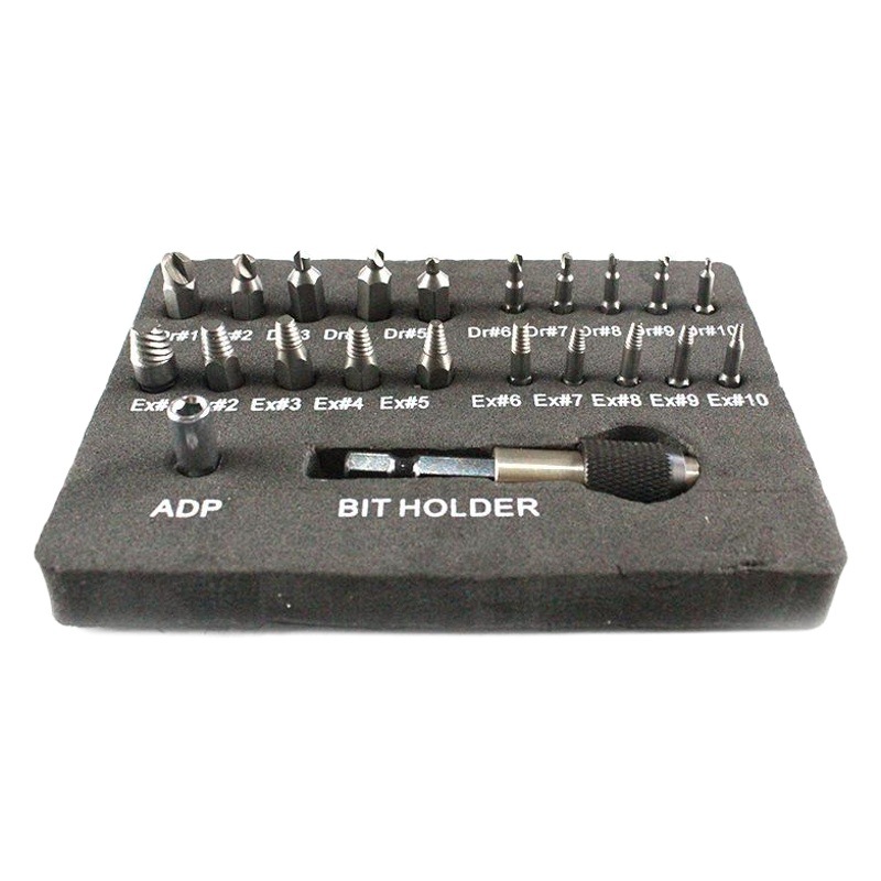 Extractor roto de alambre de acero de alta velocidad de 22 piezas Extractor de tornillo de cabeza rota herramienta de reparación de extracción de tornillo de giro dañado