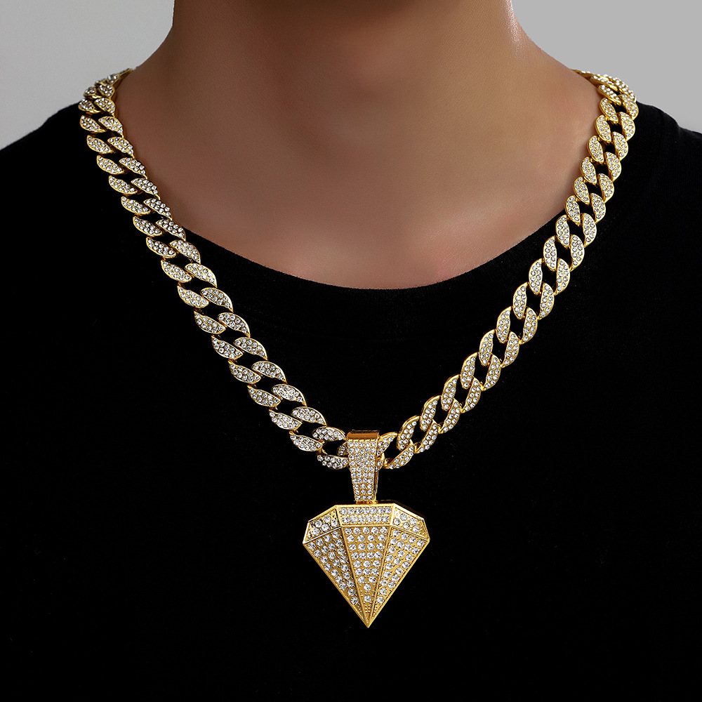 Collar de cadena cubana con colgante de aleación en forma de diamante, estilo hip-hop, moderno y creativo para hombre