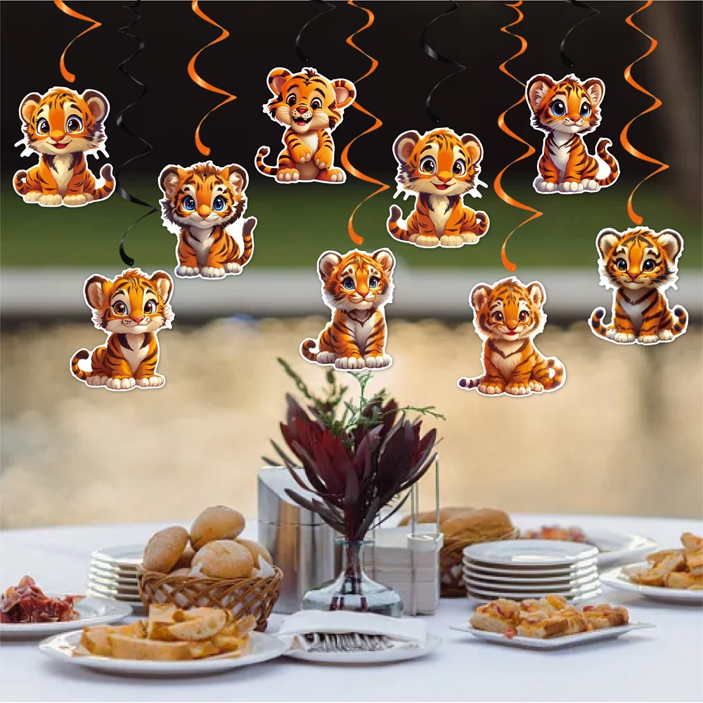 Decoración de cumpleaños para niños transfronterizos Banners Tema de tigre Colgante en espiral Decoración de fiesta de cumpleaños Bandera