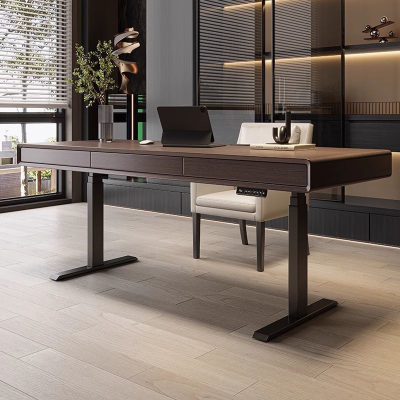 Italian-Style Minimalist Smart Electric Height-Adjustable Desk, Modern Simple Dual-Motor Study Room Solid Wood Computer Work Desk