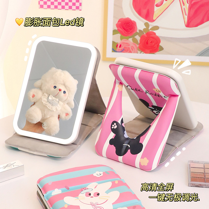 Espejo de maquillaje portátil de escritorio de escritorio para dormitorios de estudiantes domésticos con lámpara de vestir espejo plegable pequeño