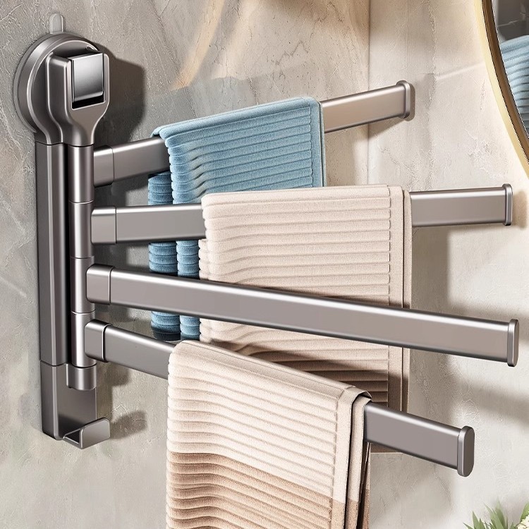 Suction Cup Rotating Towel Rack Bathroom Punch-Free Wall-Mounted Multi-Rod Bathroom Towel Rack Storage Rack Towel Hanging Rod