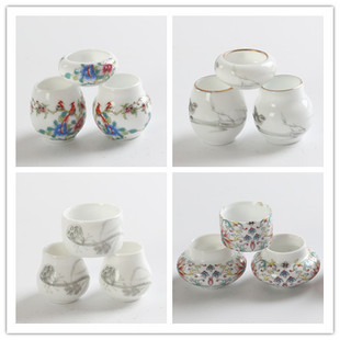 Hydrangea Bird Food Pot Top Chin Red Three-piece Set Bird Cage Accessories Jingdezhen Porcelain Bowl Bird Food Pot Bird Food Cup
