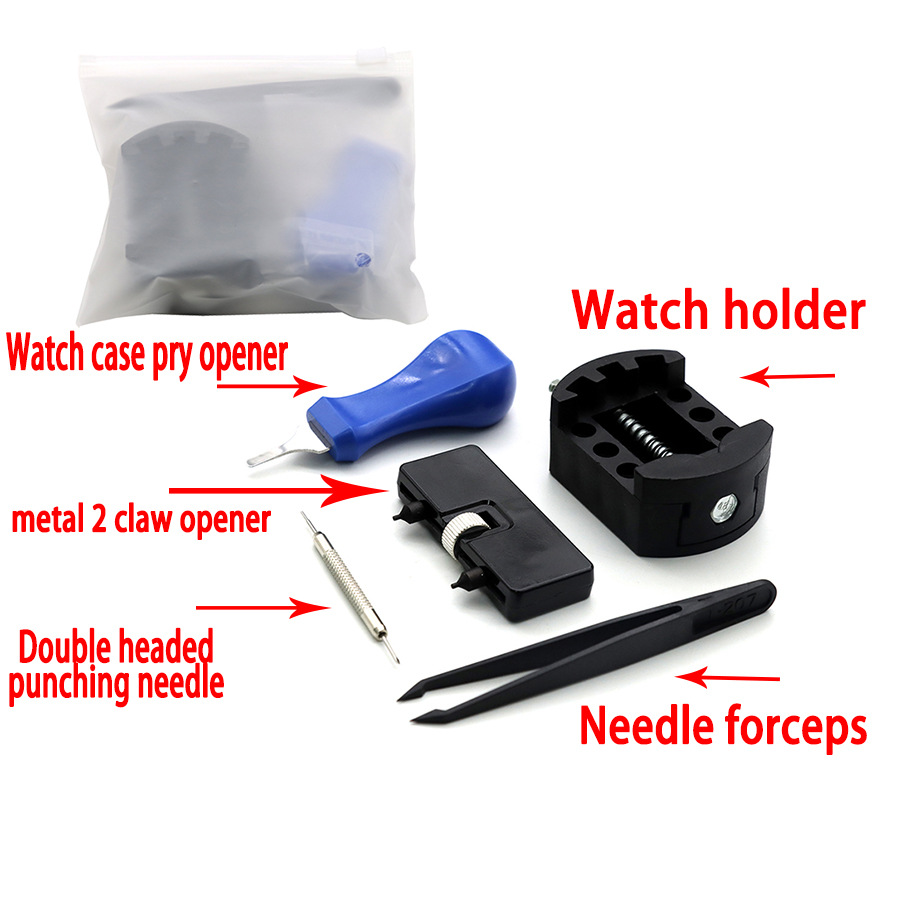 시계 수리 도구 5-IN -1 시계 다시 커버 교체 배터리 세트 시계 해체 미터 조정 가능한 전자 블루 스키드 나이프