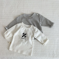 男女寶寶長袖圓領打底衫嬰幼兒春秋百搭條紋套頭上衣T恤0204A019