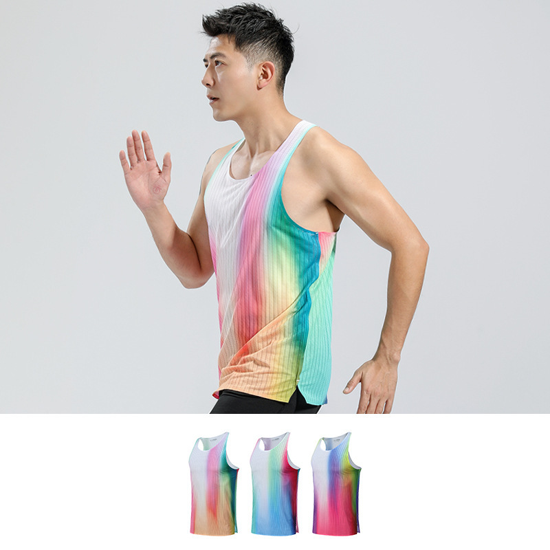 Professional Marathon Running Vest with Printed Logo, Seamless Laminated Ultra-Light Racing T-Shirt, Track and Field Training Quick-Drying Clothing