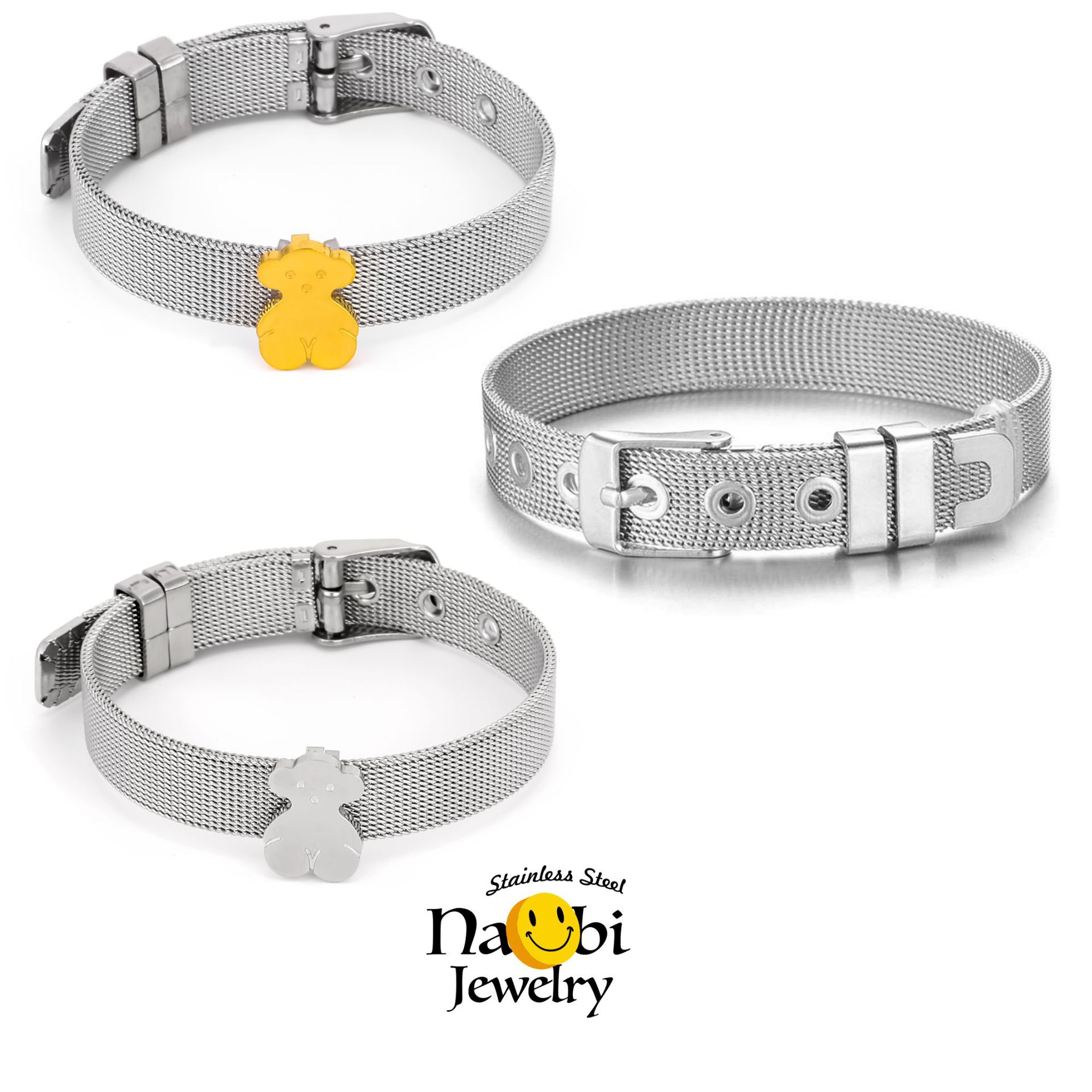 European and American Hot Selling Manufacturers Wholesale Stainless Steel Mesh Bear Mesh Woven Wrist Watch Strap Adjustable Fashion Bracelet