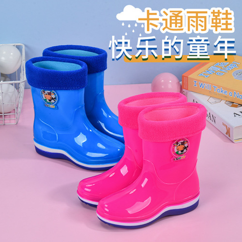 Cartoon children's rain boots, comfortable waterproof children's rain shoes with cotton for warmth, rubber water shoes and rain boots, factory wholesale