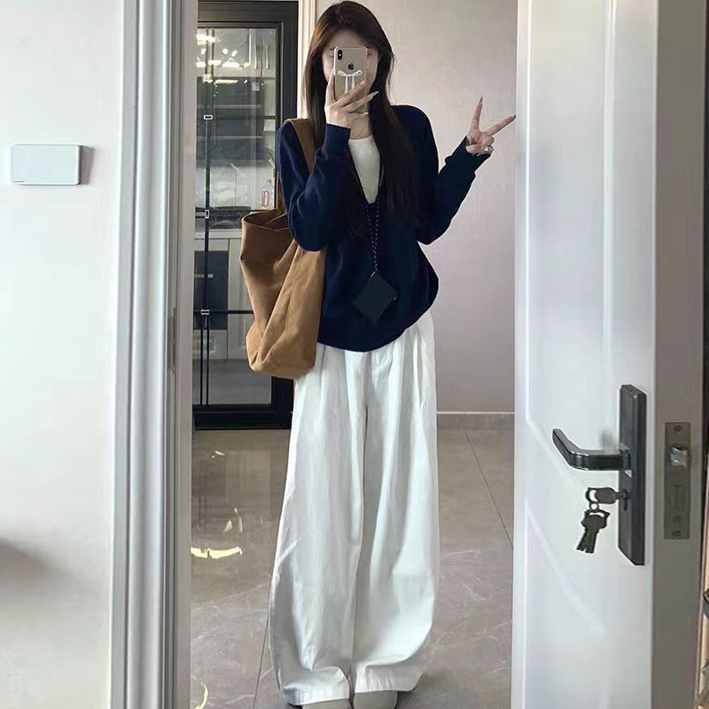 现货孕妇早秋2025新款穿搭一整套女高级感慵懒风针织衫裤子两件套|undefined
