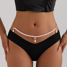 欧美跨境饰品时尚新款单层简约仿珍珠吊坠腰链女休闲百搭腰带饰品