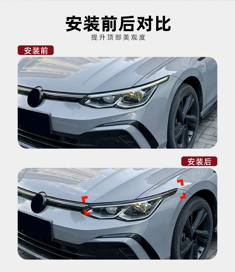 Suitable for Volkswagen Golf 8, Golf MK8, 8.5, 2020+ front headlight eyebrow car sticker, cross-border modification