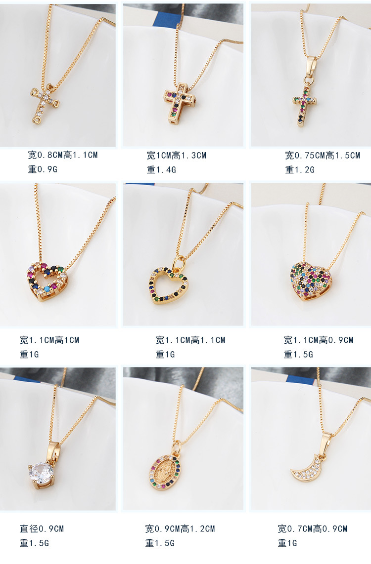 retro cross heart zircon necklace new electroplating moon drop cross pendant