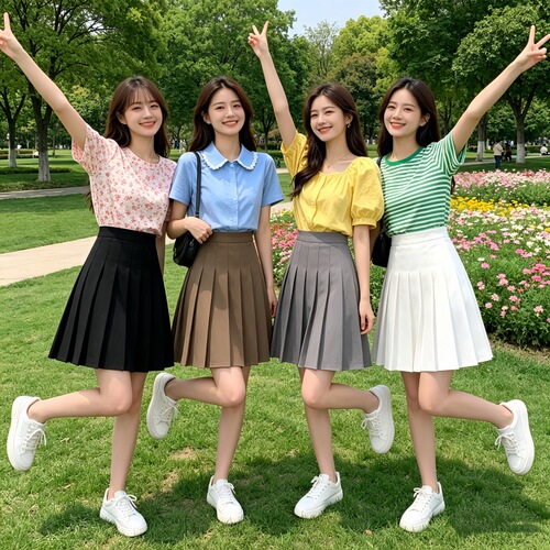 Women's new jk black and white new high-waist slimming student sports meeting pleated short skirt large size anti-exposure skirt