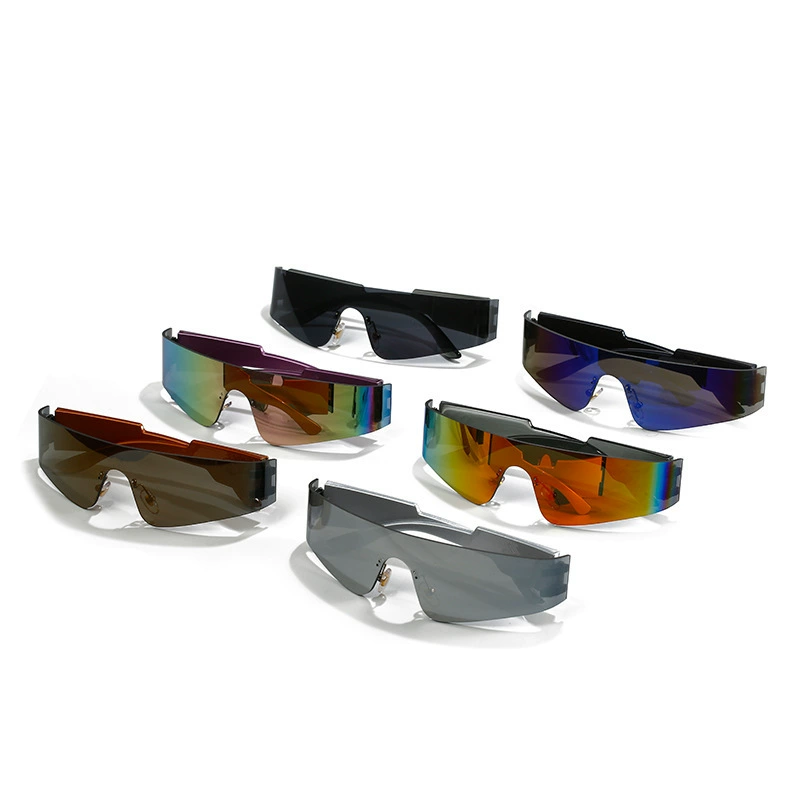 Monolithic Sunglasses Single-Lens, Geometric Punk Style, Solar-Reflective Lenses