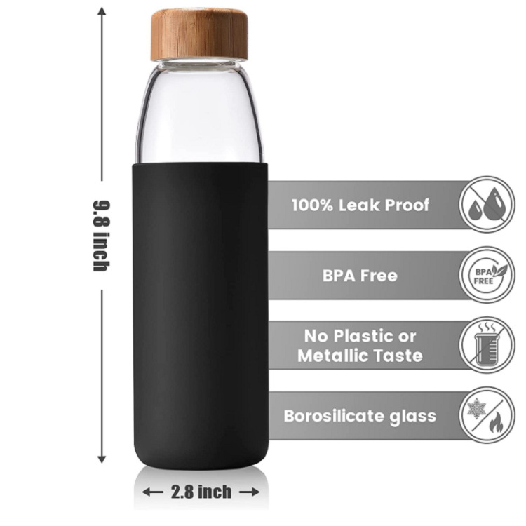 Taza de vidrio de cubierta de bambú aislamiento térmico de alta capacidad de silicona vidrio portátil mangas de agua regalos comerciales