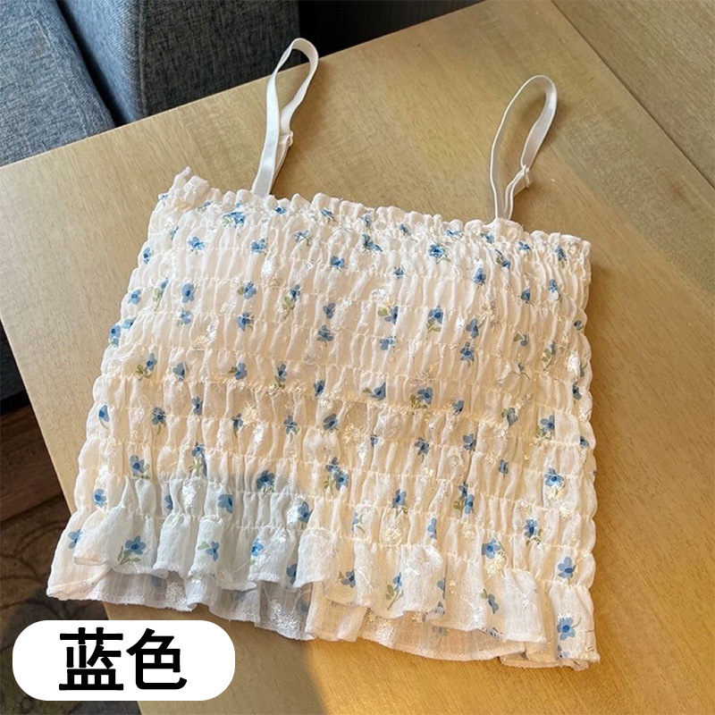 Verano delgado francés pequeña flotilla hermosa cinturón de espalda para mujeres con cojín de pecho en el diseño de pliegues en la ropa de base para mujeres