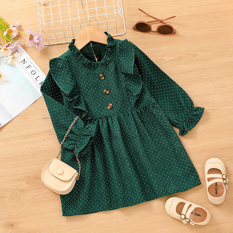 Long-sleeved Flower Collar Dress Solid Color Baby A-line Skirt Foreign Trade Wholesale display picture 3