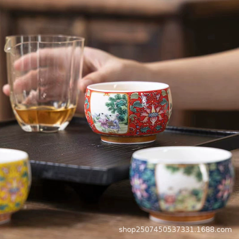 Ceramic enamel, capacious retro high quality tea cup for home use, wide neck