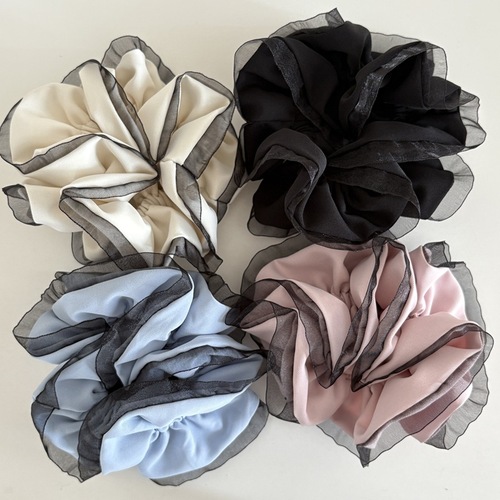 Korean folded double layer Organ yarn lace large intestine hair ring temperament flower bud hair rope hair accessories low ponytail solid color head flower