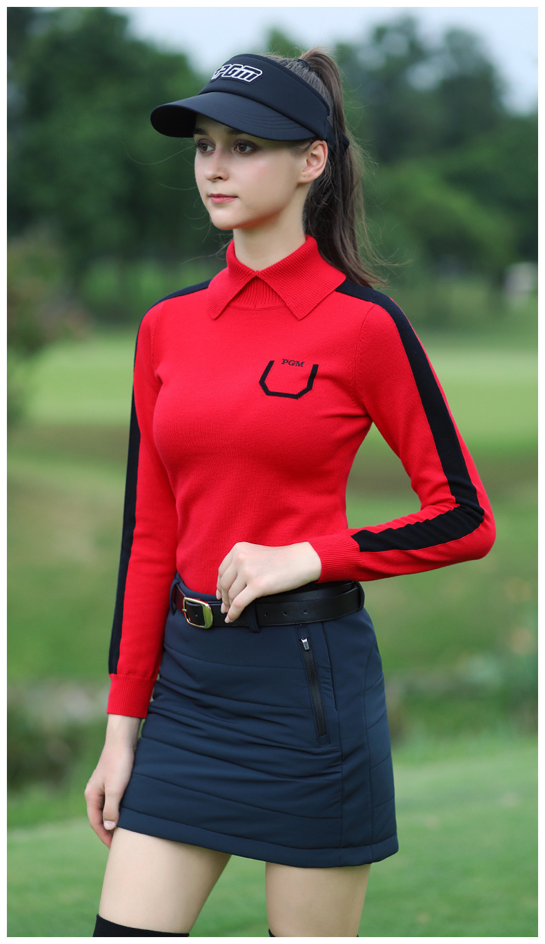 Áo len nữ dài tay PGM chơi golf thu đông chống lạnh — YF424-Đen, YF424-màu đỏ, YF424-màu trắng chi tiết 11