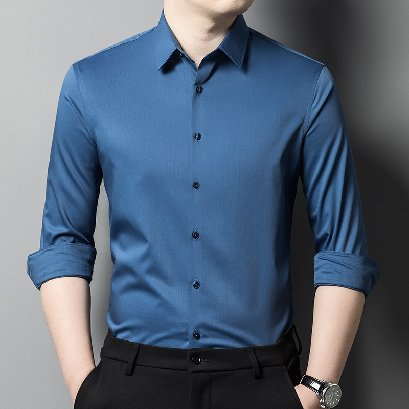 One-Piece Drop-Shipping Bamboo Fiber Long-Sleeved Shirt 2025 Spring and Autumn High-End Business Casual Solid Color Shirt for Young and Middle-Aged Men One-Piece Drop-Shipping Bamboo Fiber Long-Sleeved Shirt 2025 Spring and Autumn High-End Business Casual Solid Color Shirt for Young and Middle-Aged Men