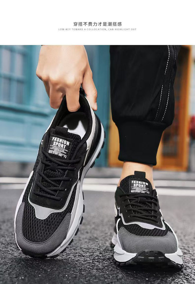 Giày thể thao nam lưới thoáng khí đế dày tăng chiều cao, giày sneaker thời trang đi làm — 3637 trắng xanh lam, 3637 đen xám chi tiết 14