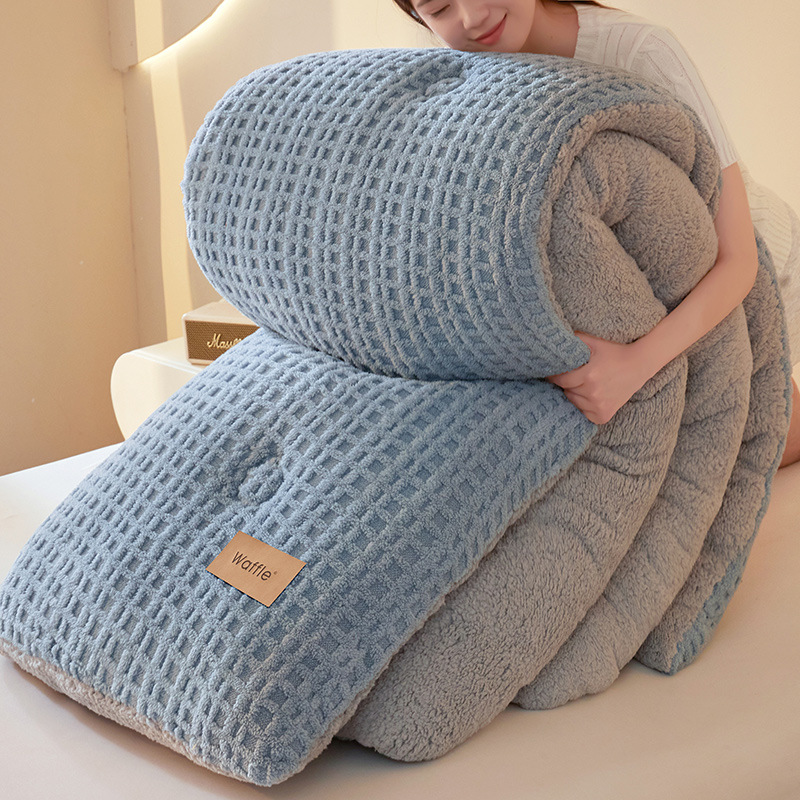 Thickened Waffle Plush Cotton Velvet Winter Quilt, Thickened and Warm, Single or Double Student Quilt Core Bedding, Compressible for Export