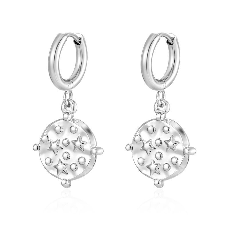 Pendientes colgantes de moda transfronteriza europea y americana, aretes redondos de acero inoxidable de todo fósforo, pendientes simples para mujer de 18K chapados al por mayor