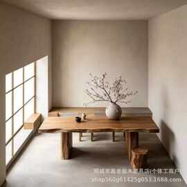 中式老榆木茶几桌家用民宿方形餐桌展示台茶台泡茶桌椅组合办公桌