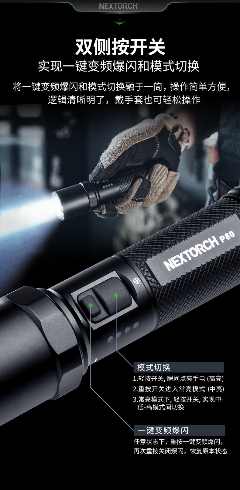 Naride P80B Strong Light Ultra-Bright Flashlight Small Portable Rechargeable Durable Household Ultra-Long Battery Life Large Capacity