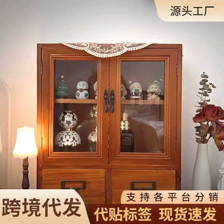 桌面收纳盒木质复古梳妆台香水化妆品置物架书桌桌上杯子实木柜子