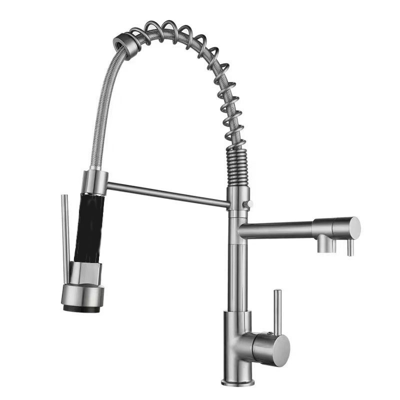 Grifo Extraíble de Cocina con Resorte de Acero Inoxidable, Agua Fría y Caliente, Giratorio